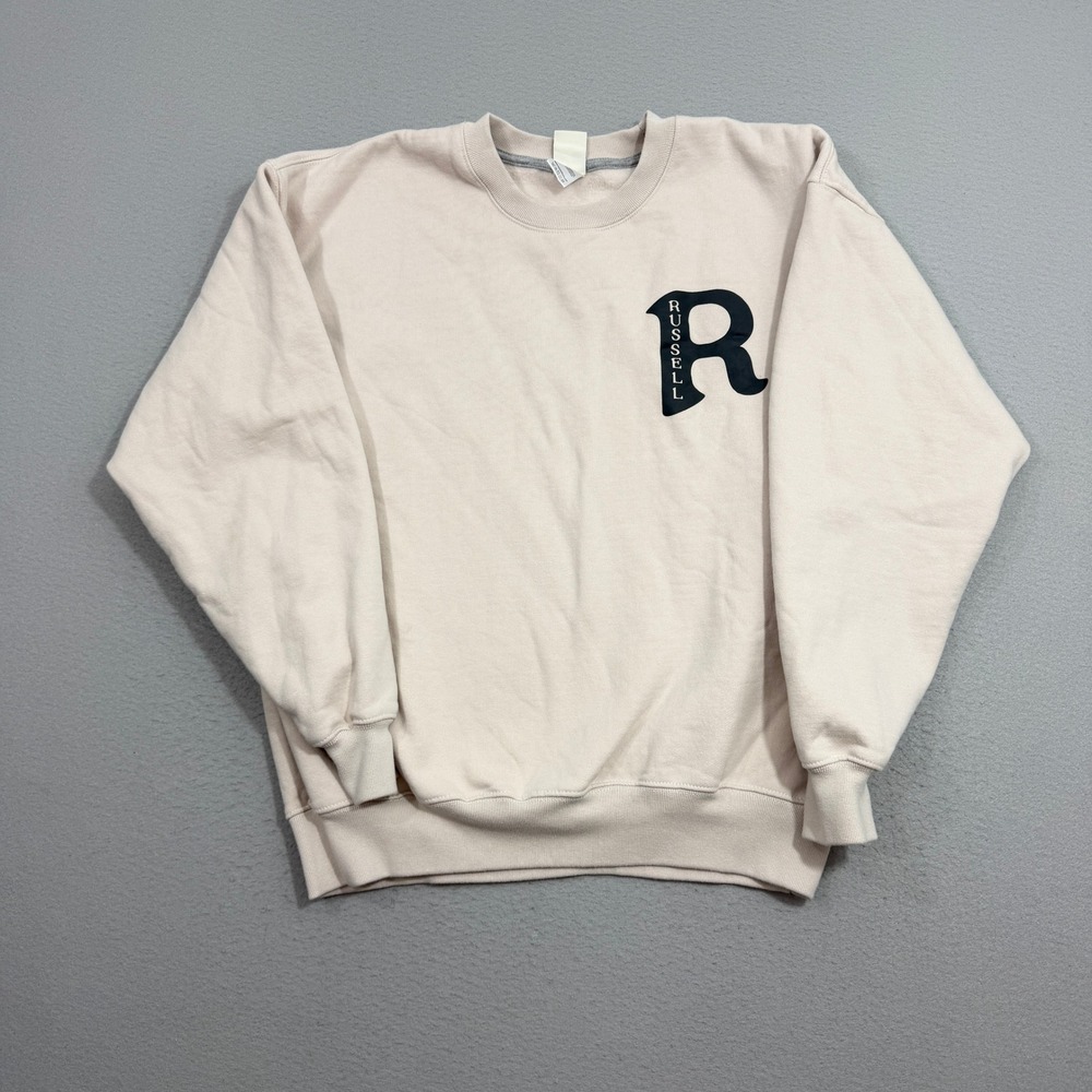Russell Athletic Sweatshirt Men's Medium Tan R Logo Crewneck Long Sleeve Fleece